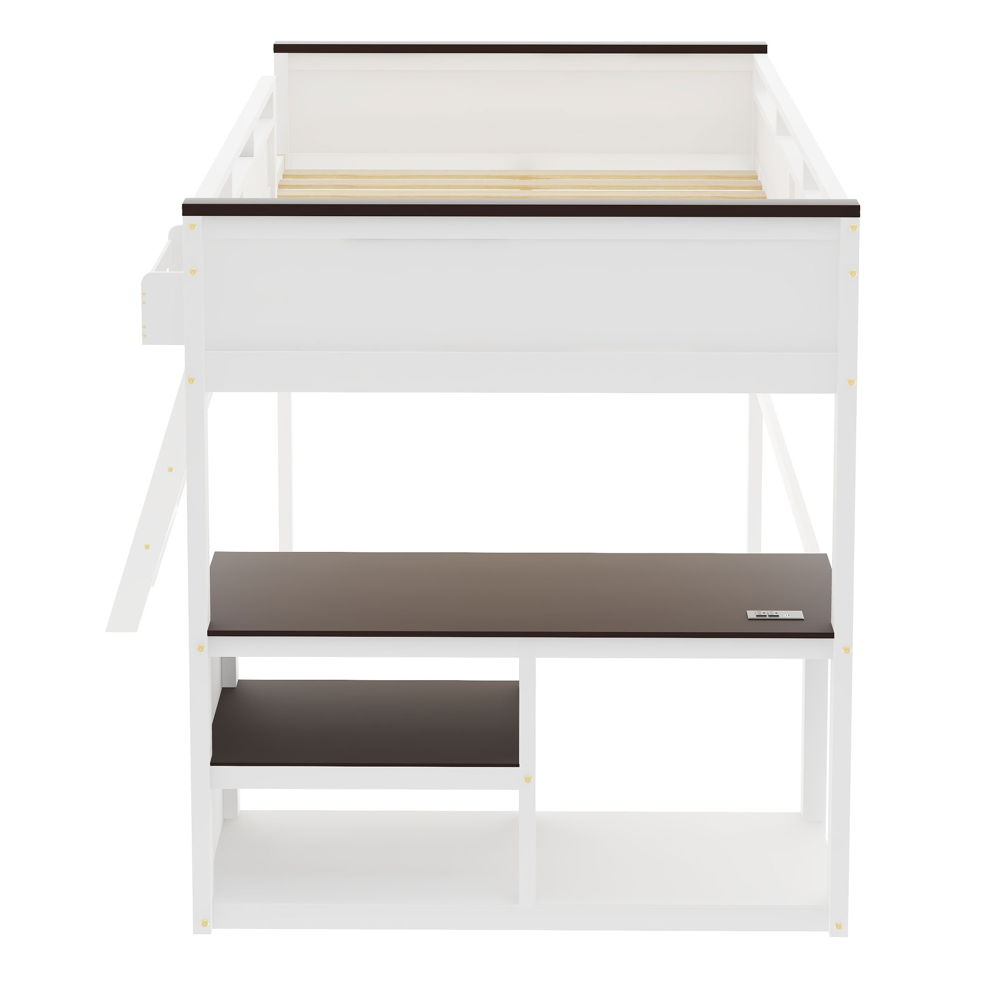 Queen Size Loft Bed with Desk, Open Shelf and a Storage Box, USB Charging Station 15 Queen Size Loft Bed with Desk, Open Shelf and a Storage Box, USB Charging Station
