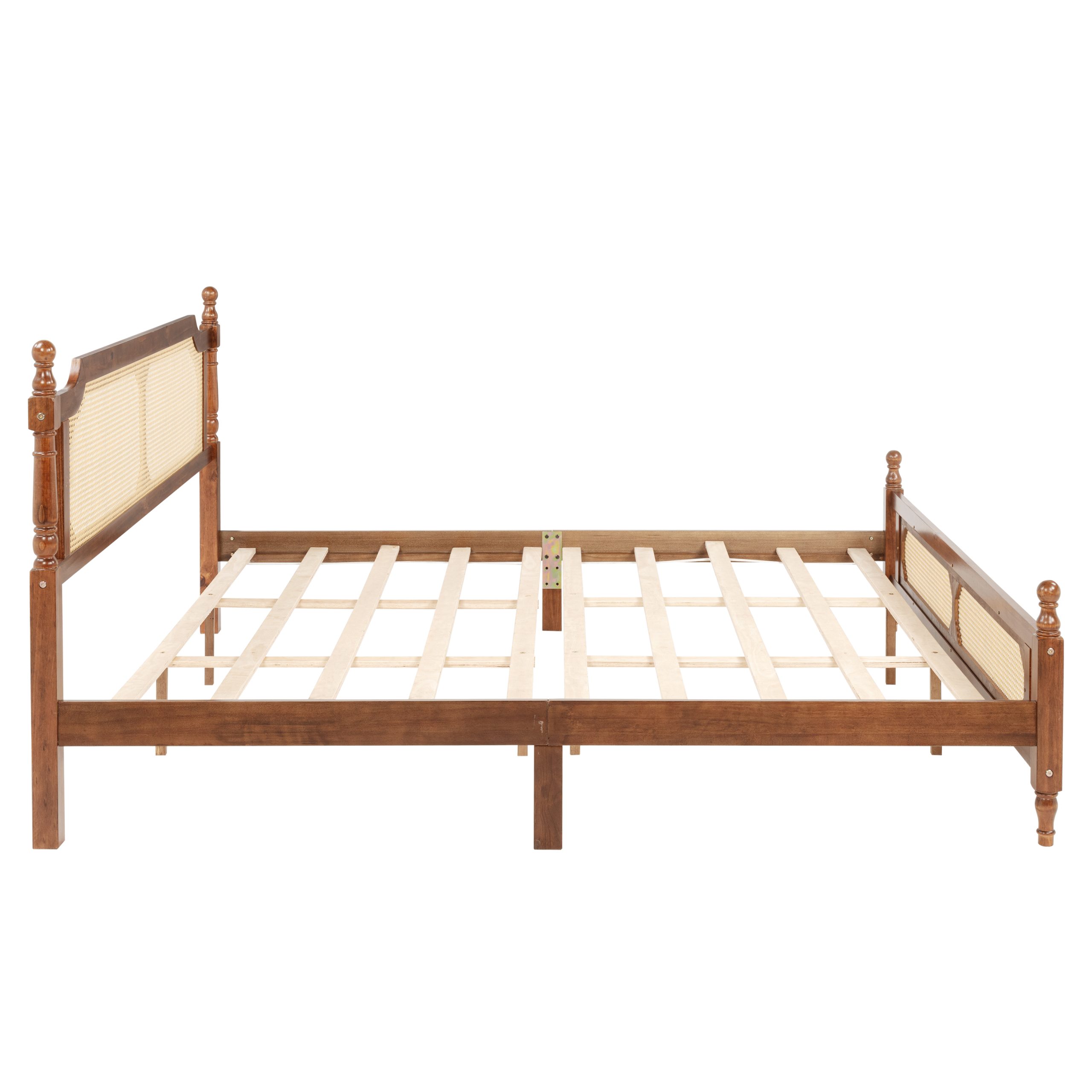 King Pine Wooden Bed With Rattan Headboard And Footboard, With Central Enhanced Bed Platform 18 King Pine Wooden Bed With Rattan Headboard And Footboard, With Central Enhanced Bed Platform