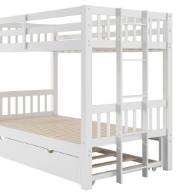 Wooden Twin over Pull-out Bunk Bed with Trundle