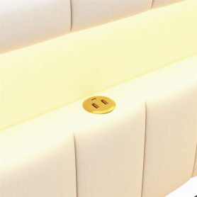 Upholstered Full Size Platform Bed with USB Ports, LED Belt and Trundle