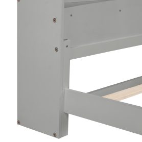 Twin Pine Wood Bed With Bookcase Headboard , LED Light and Guardrails