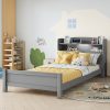 Twin Pine Wood Bed With Bookcase Headboard , LED Light and Guardrails 1 Twin Pine Wood Bed With Bookcase Headboard , LED Light and Guardrails
