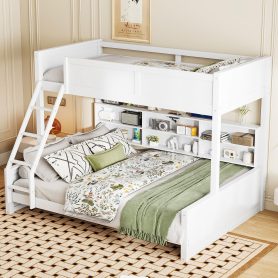 Twin XL over Queen Bunk Bed with Storage Cabinets and USB Ports