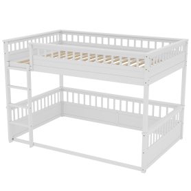 Wooden Queen Over Queen Bunk Bed With Ladder And Guardrails