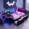 Twin Size Metal Gaming Platform Bed With Led Headboard, Led Desk, USB And Two Storage Drawers 2 Twin Size Metal Gaming Platform Bed With Led Headboard, Led Desk, USB And Two Storage Drawers