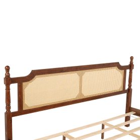 King Pine Wooden Bed With Rattan Headboard And Footboard, With Central Enhanced Bed Platform 23 King Pine Wooden Bed With Rattan Headboard And Footboard, With Central Enhanced Bed Platform