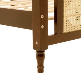 Queen Pine Wooden Bed With Rattan Headboard And Footboard, With Central Enhanced Bed Platform 24 Queen Pine Wooden Bed With Rattan Headboard And Footboard, With Central Enhanced Bed Platform