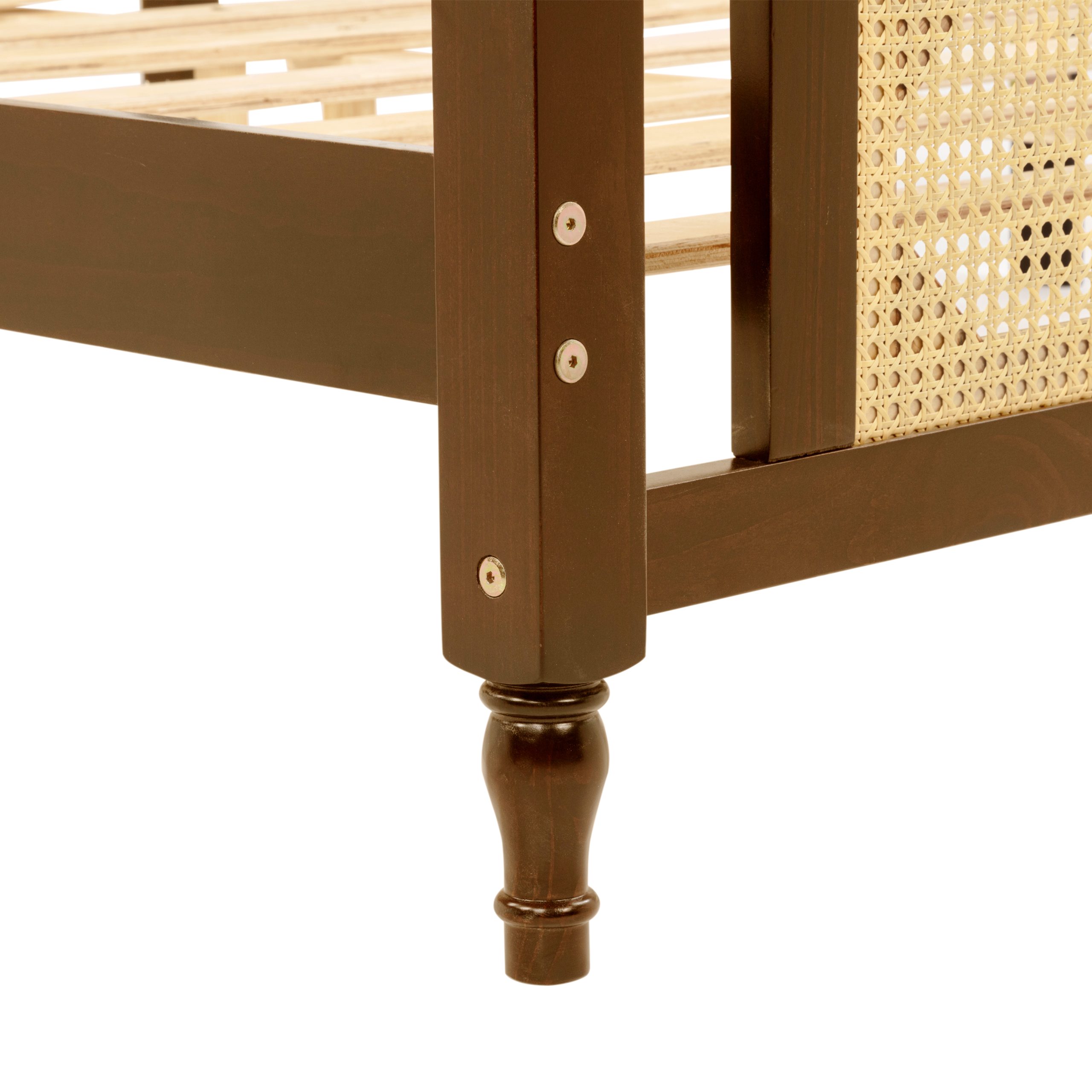 Queen Pine Wooden Bed With Rattan Headboard And Footboard, With Central Enhanced Bed Platform 8 Queen Pine Wooden Bed With Rattan Headboard And Footboard, With Central Enhanced Bed Platform