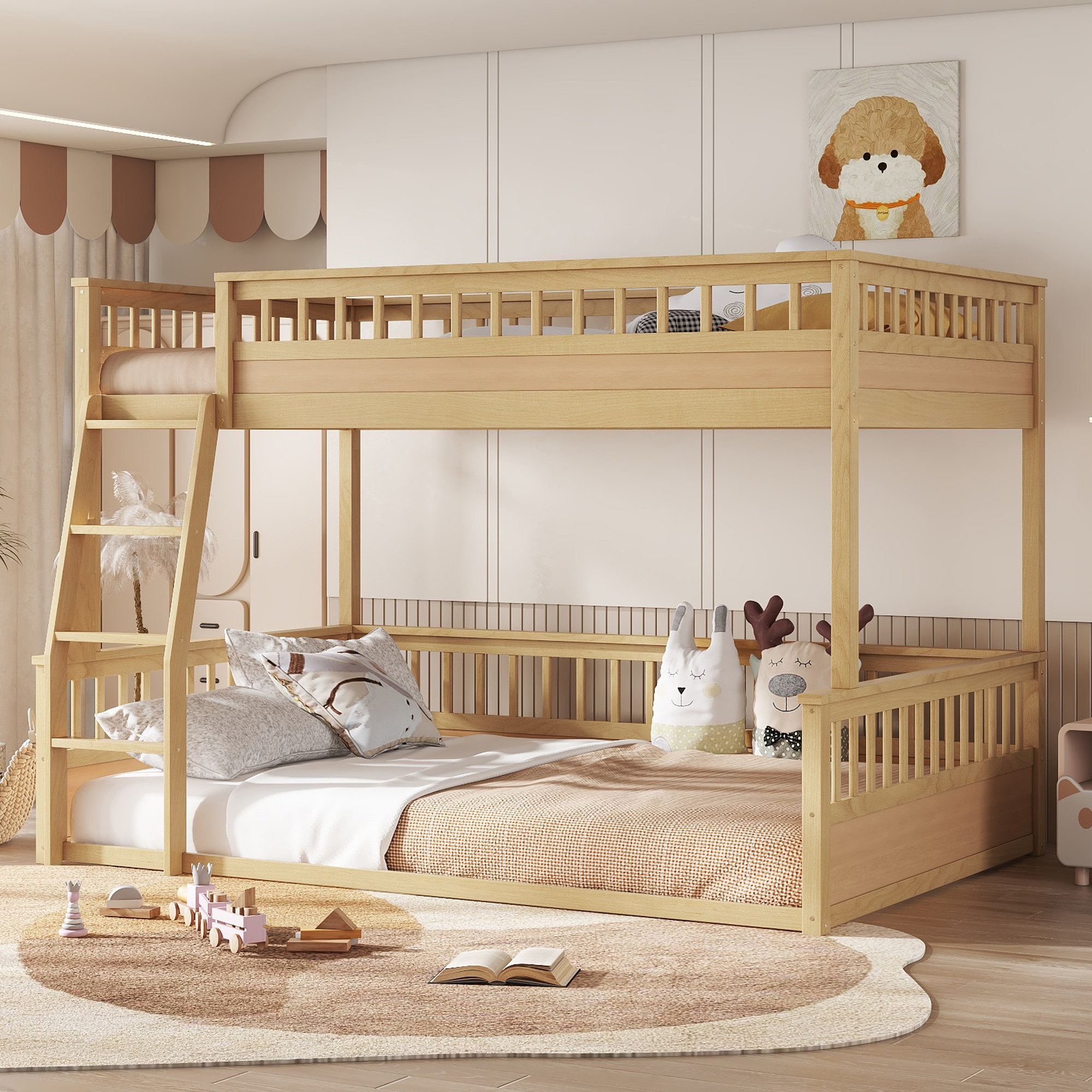 Full Xl Over Queen Bunk Bed With Ladder And Guardrails