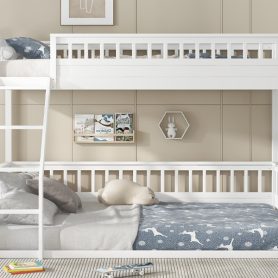 Wooden Twin XL over Queen Bunk Bed with Ladder and Guardrails