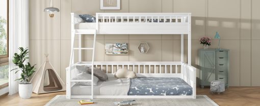 Wooden Twin XL over Queen Bunk Bed with Ladder and Guardrails