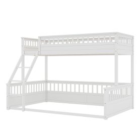 Wooden Twin XL over Queen Bunk Bed with Ladder and Guardrails