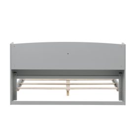 Full Pine Wood Bed with Bookcase Headboard ,LED Motion Sensor Light, Bed Guardrails