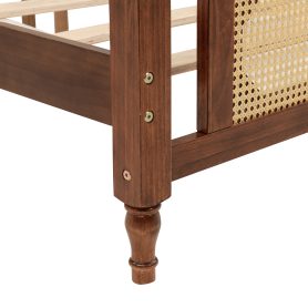 King Pine Wooden Bed With Rattan Headboard And Footboard, With Central Enhanced Bed Platform 26 King Pine Wooden Bed With Rattan Headboard And Footboard, With Central Enhanced Bed Platform