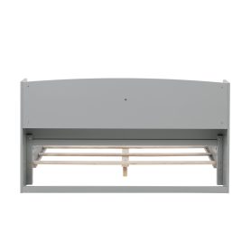 Full Pine Wood Bed with Bookcase Headboard ,LED Motion Sensor Light, Bed Guardrails