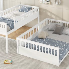 Wooden Twin XL over Queen Bunk Bed with Ladder and Guardrails