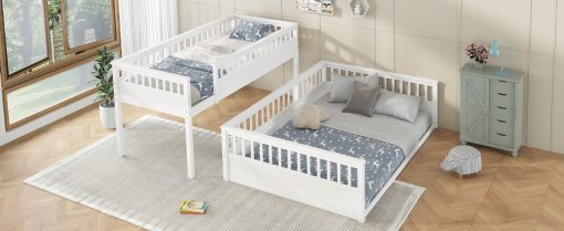 Wooden Twin XL over Queen Bunk Bed with Ladder and Guardrails