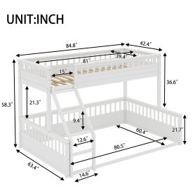 Wooden Twin XL over Queen Bunk Bed with Ladder and Guardrails