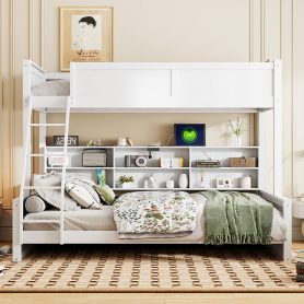 Twin XL over Queen Bunk Bed with Storage Cabinets and USB Ports