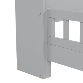 Full Pine Wood Bed with Bookcase Headboard ,LED Motion Sensor Light, Bed Guardrails