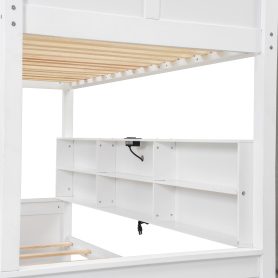 Twin XL over Queen Bunk Bed with Storage Cabinets and USB Ports