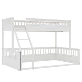Wooden Twin XL over Queen Bunk Bed with Ladder and Guardrails