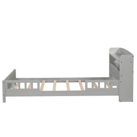 Twin Pine Wood Bed With Bookcase Headboard , LED Light and Guardrails