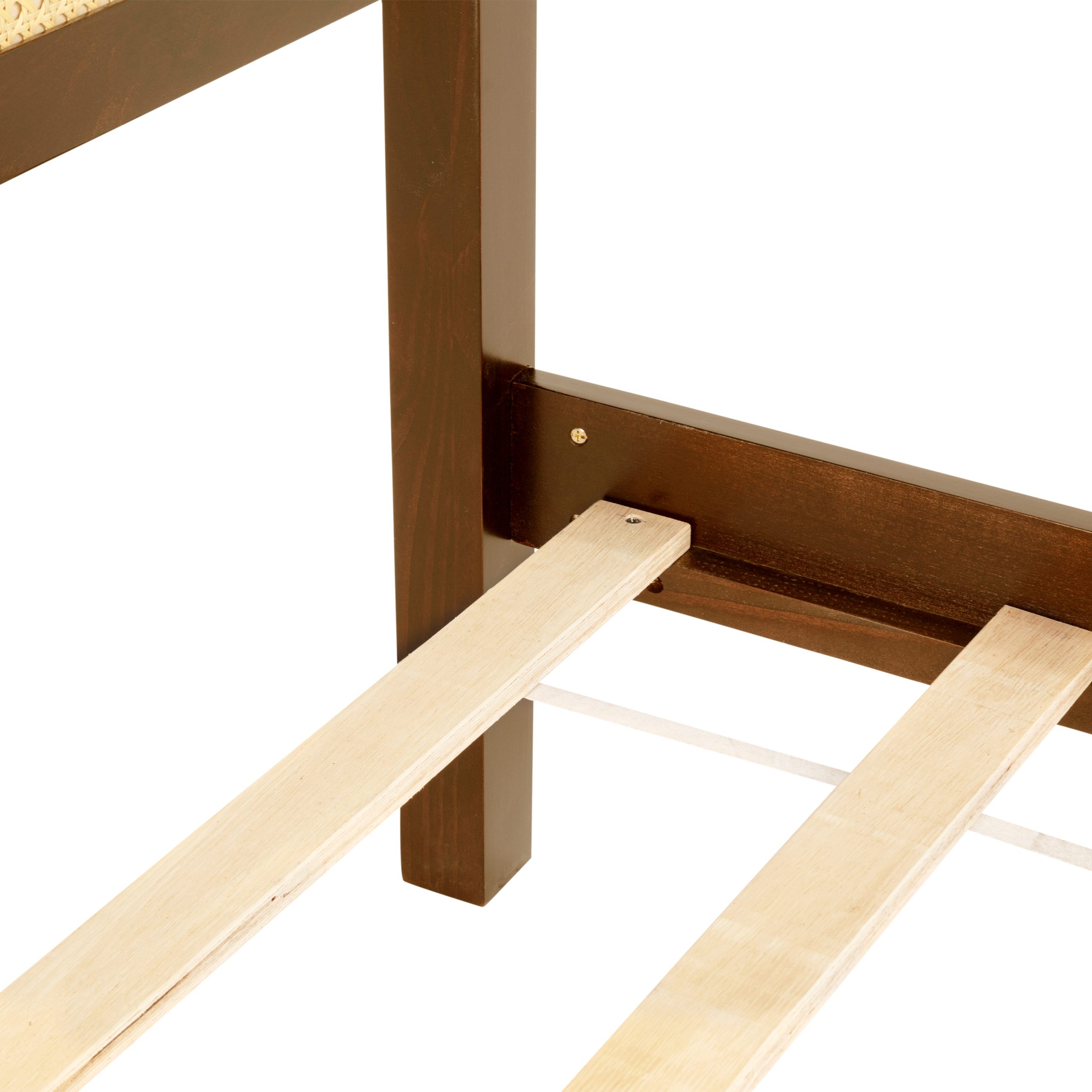 Queen Pine Wooden Bed With Rattan Headboard And Footboard, With Central Enhanced Bed Platform 7 Queen Pine Wooden Bed With Rattan Headboard And Footboard, With Central Enhanced Bed Platform