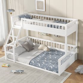 Wooden Twin XL over Queen Bunk Bed with Ladder and Guardrails