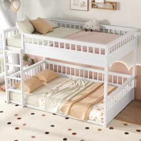 Wooden Queen Over Queen Bunk Bed With Ladder And Guardrails