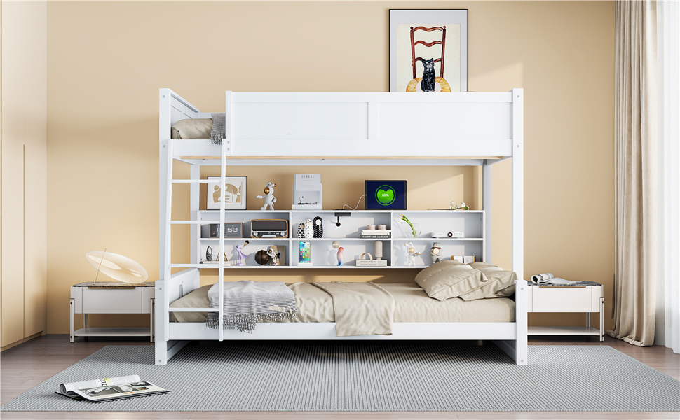 Full XL over Queen Bunk Bed with Storage Cabinets and USB Ports 8 Full XL over Queen Bunk Bed with Storage Cabinets and USB Ports