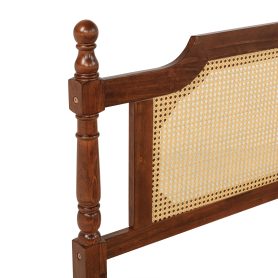 King Pine Wooden Bed With Rattan Headboard And Footboard, With Central Enhanced Bed Platform 22 King Pine Wooden Bed With Rattan Headboard And Footboard, With Central Enhanced Bed Platform