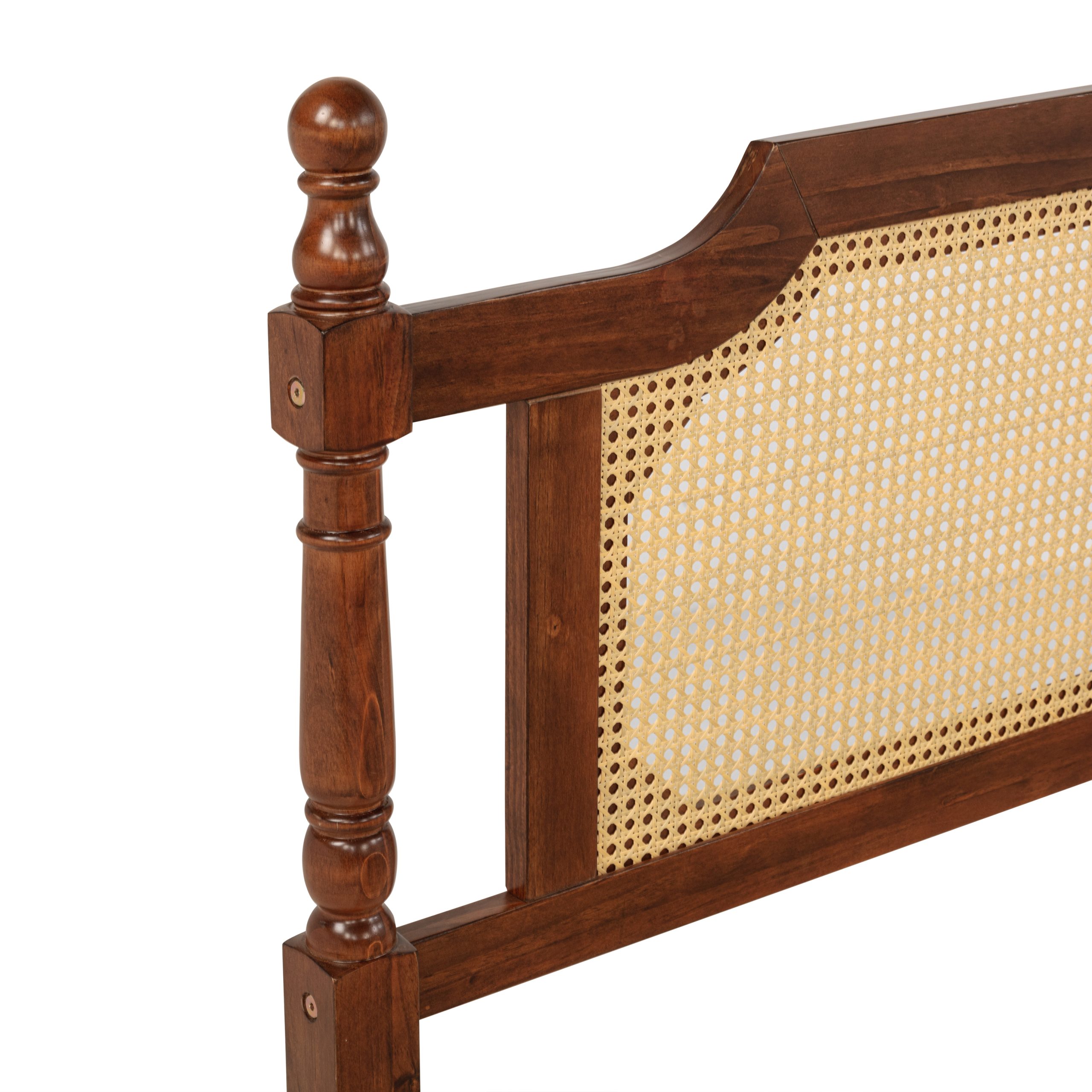 King Pine Wooden Bed With Rattan Headboard And Footboard, With Central Enhanced Bed Platform 7 King Pine Wooden Bed With Rattan Headboard And Footboard, With Central Enhanced Bed Platform