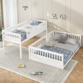 Wooden Twin XL over Queen Bunk Bed with Ladder and Guardrails