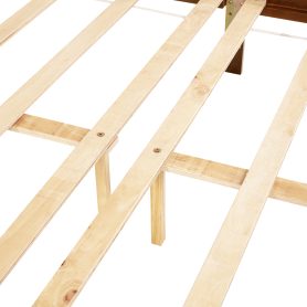 Queen Pine Wooden Bed With Rattan Headboard  And Footboard, With  Central Enhanced Bed Platform