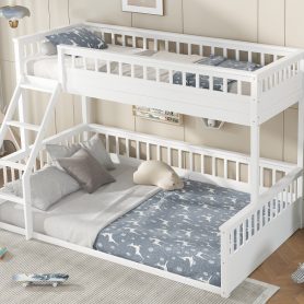 Wooden Twin XL over Queen Bunk Bed with Ladder and Guardrails