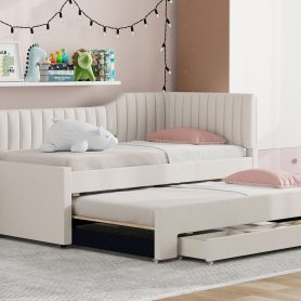 Upholstered Twin Size Daybed with Trundle and Three Drawers