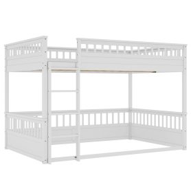 Wooden Queen Over Queen Bunk Bed With Ladder And Guardrails