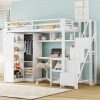 Metal Twin Loft Bed With Desk, Usb Ports, 5-layer Shelf,  Wardrobe And Stepped Stairs