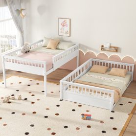 Wooden Queen Over Queen Bunk Bed With Ladder And Guardrails