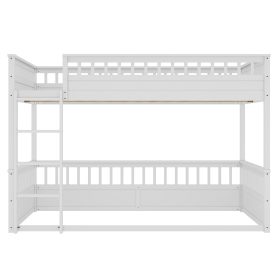 Wooden Queen Over Queen Bunk Bed With Ladder And Guardrails