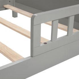 Twin Pine Wood Bed With Bookcase Headboard , LED Light and Guardrails