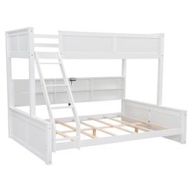 Twin XL over Queen Bunk Bed with Storage Cabinets and USB Ports