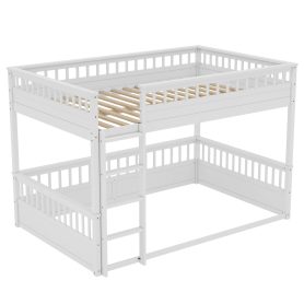 Wooden Queen Over Queen Bunk Bed With Ladder And Guardrails