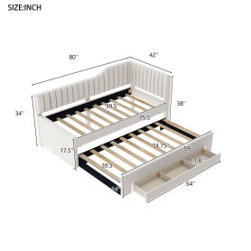 Upholstered Twin Size Daybed with Trundle and Three Drawers