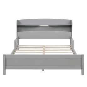 Full Pine Wood Bed with Bookcase Headboard ,LED Motion Sensor Light, Bed Guardrails