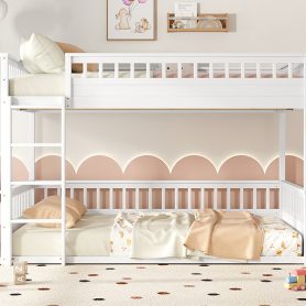 Wooden Queen Over Queen Bunk Bed With Ladder And Guardrails