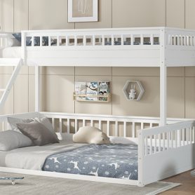 Wooden Twin XL over Queen Bunk Bed with Ladder and Guardrails