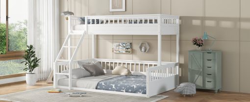 Wooden Twin XL over Queen Bunk Bed with Ladder and Guardrails
