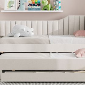 Upholstered Twin Size Daybed with Trundle and Three Drawers